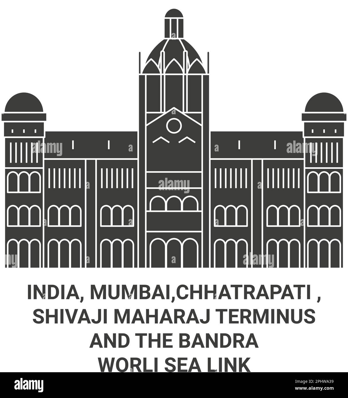 Inde, Mumbai,Chhatrapati , Shivaji Maharaj Terminus et le Bandraworli Sea Link Voyage repère illustration du vecteur Illustration de Vecteur