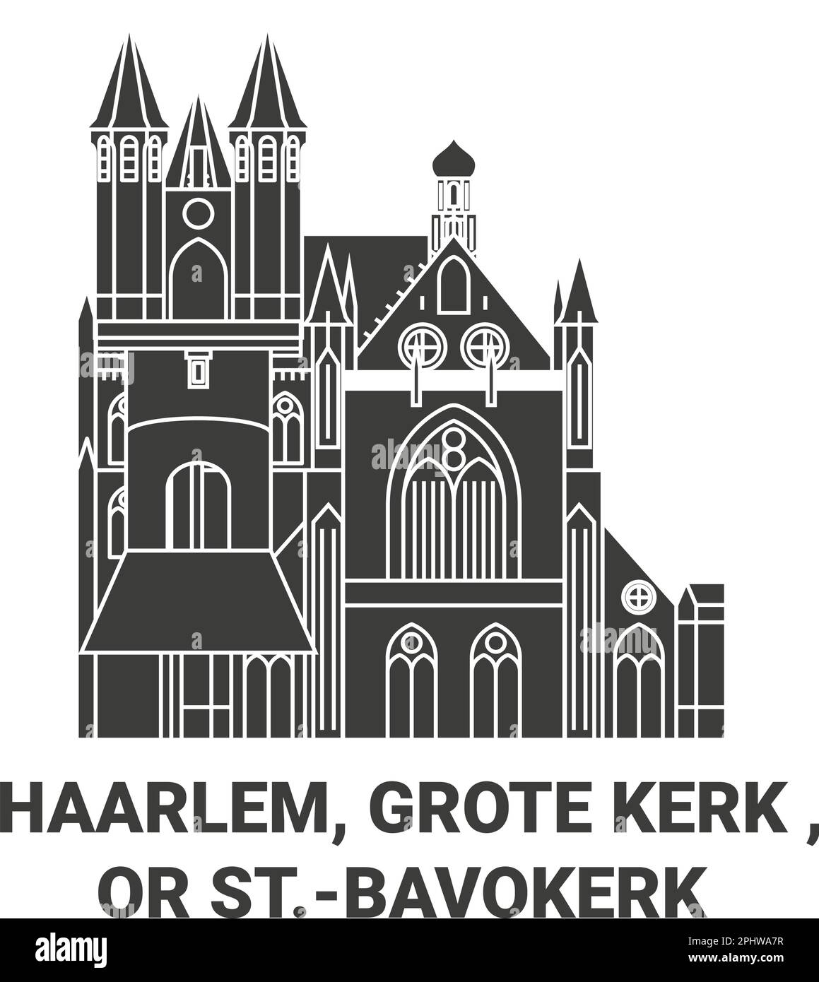 Illustration du vecteur de repère de voyage aux pays-Bas, Haarlem, Grote Kerk ou St.Bavokerk Illustration de Vecteur