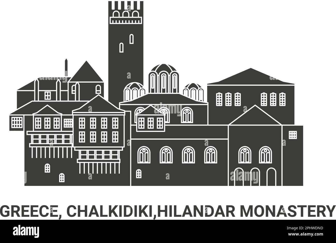 Grèce, Chalkidiki, monastère de Hilandar, illustration vectorielle de voyage Illustration de Vecteur