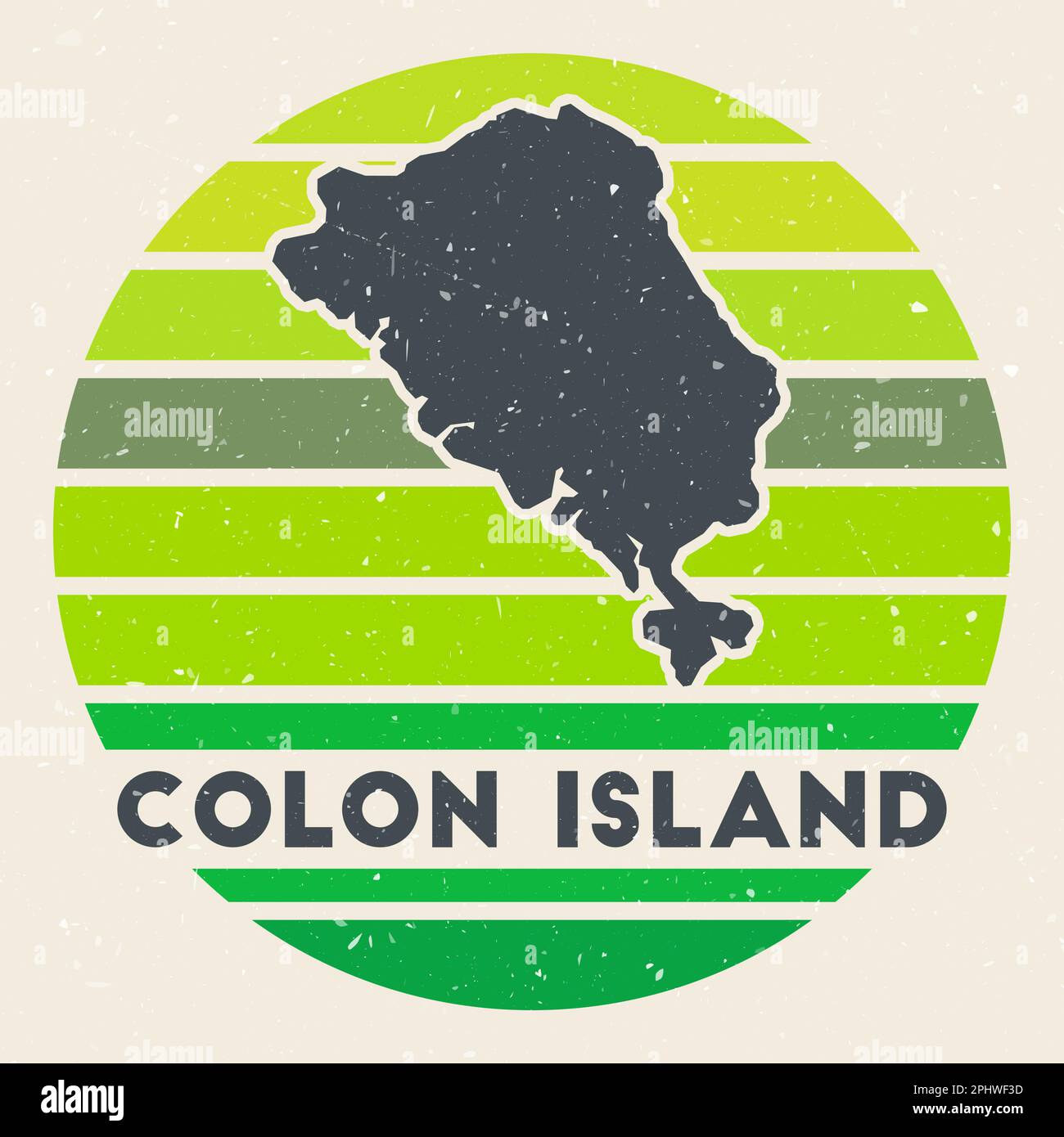 Logo de l'île du côlon. Signe avec la carte et des rayures colorées, illustration vectorielle. Illustration de Vecteur