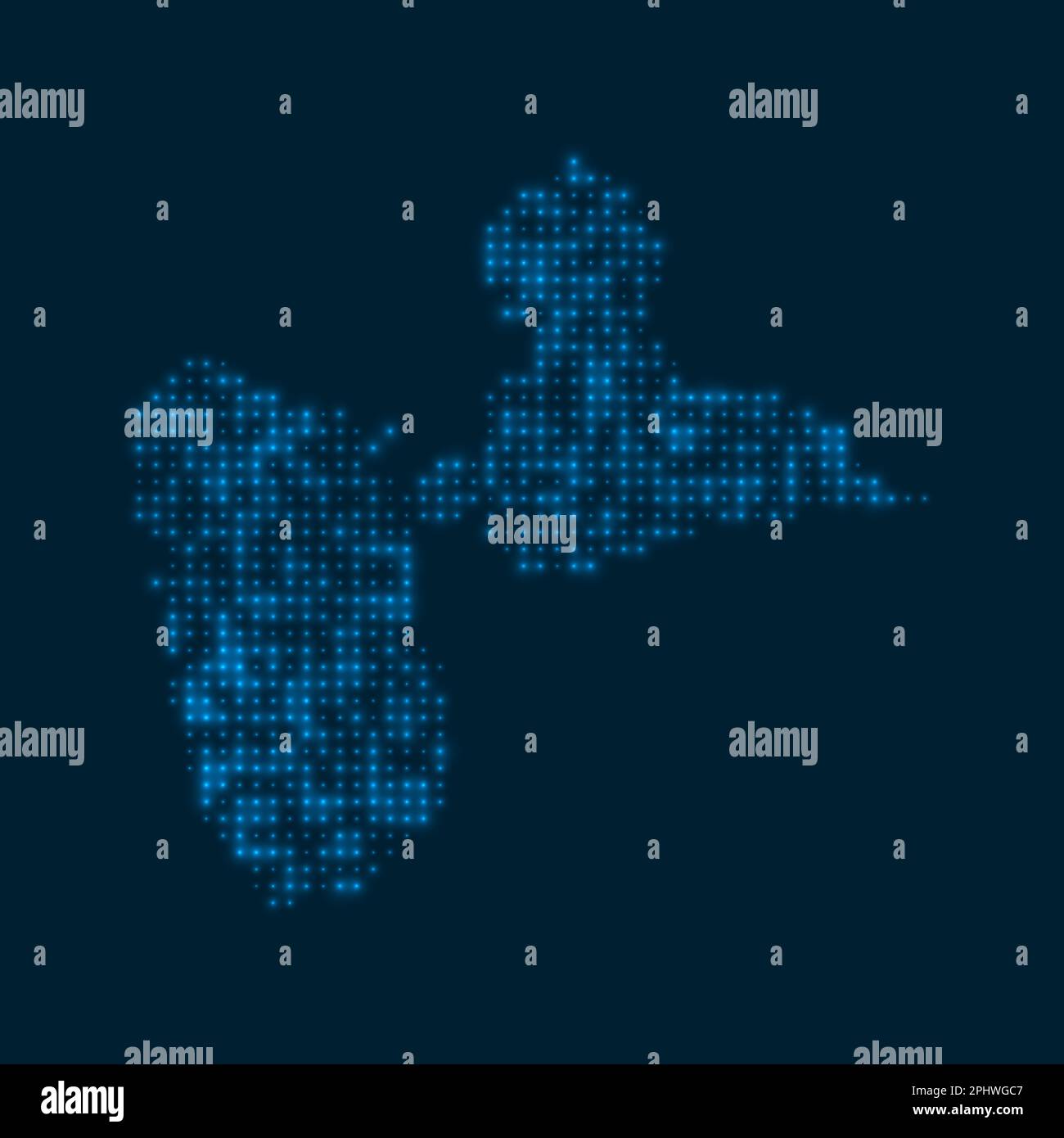 Carte lumineuse pointillée de l'île basse-Terre. Forme de l'île avec des ampoules bleues brillantes. Illustration vectorielle. Illustration de Vecteur