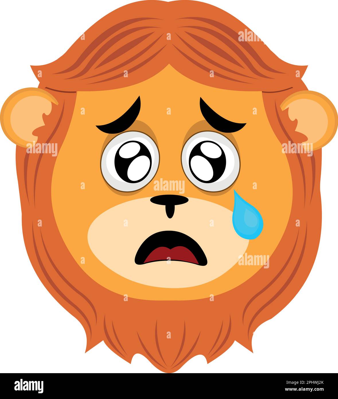 illustration vectorielle lion visage de bande dessinée avec une expression triste, yeux aqueux et une déchirure tombant d'un œil Illustration de Vecteur