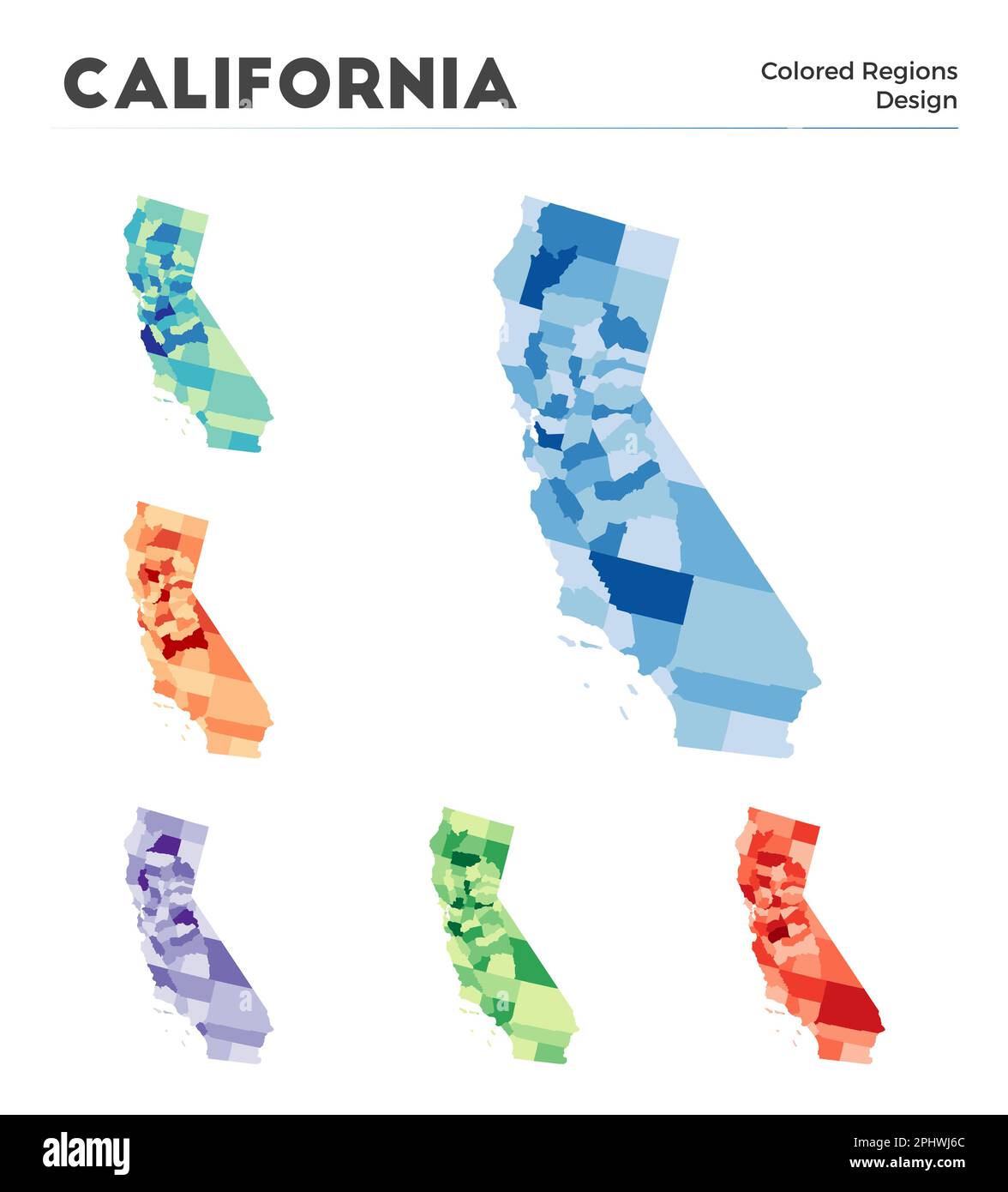 Collection de cartes de Californie. Borders of California pour votre infographie. Régions des États-Unis colorées. Illustration vectorielle. Illustration de Vecteur