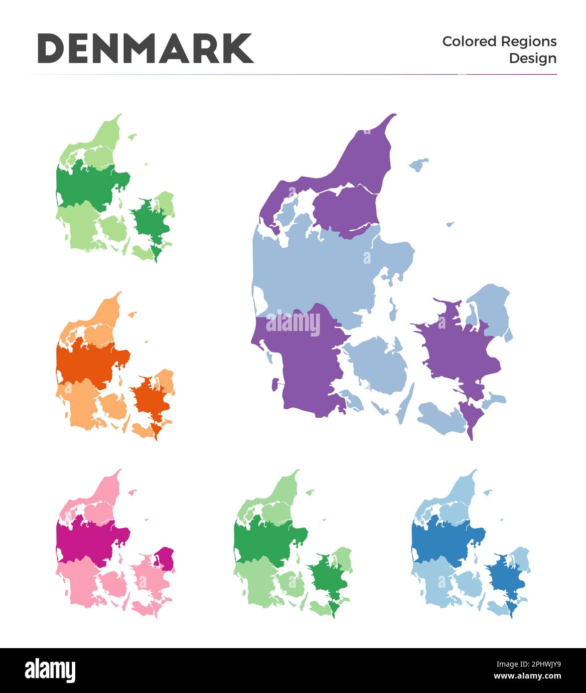 Collection de cartes du Danemark. Frontières du Danemark pour votre infographie. Régions de pays colorées. Illustration vectorielle. Illustration de Vecteur