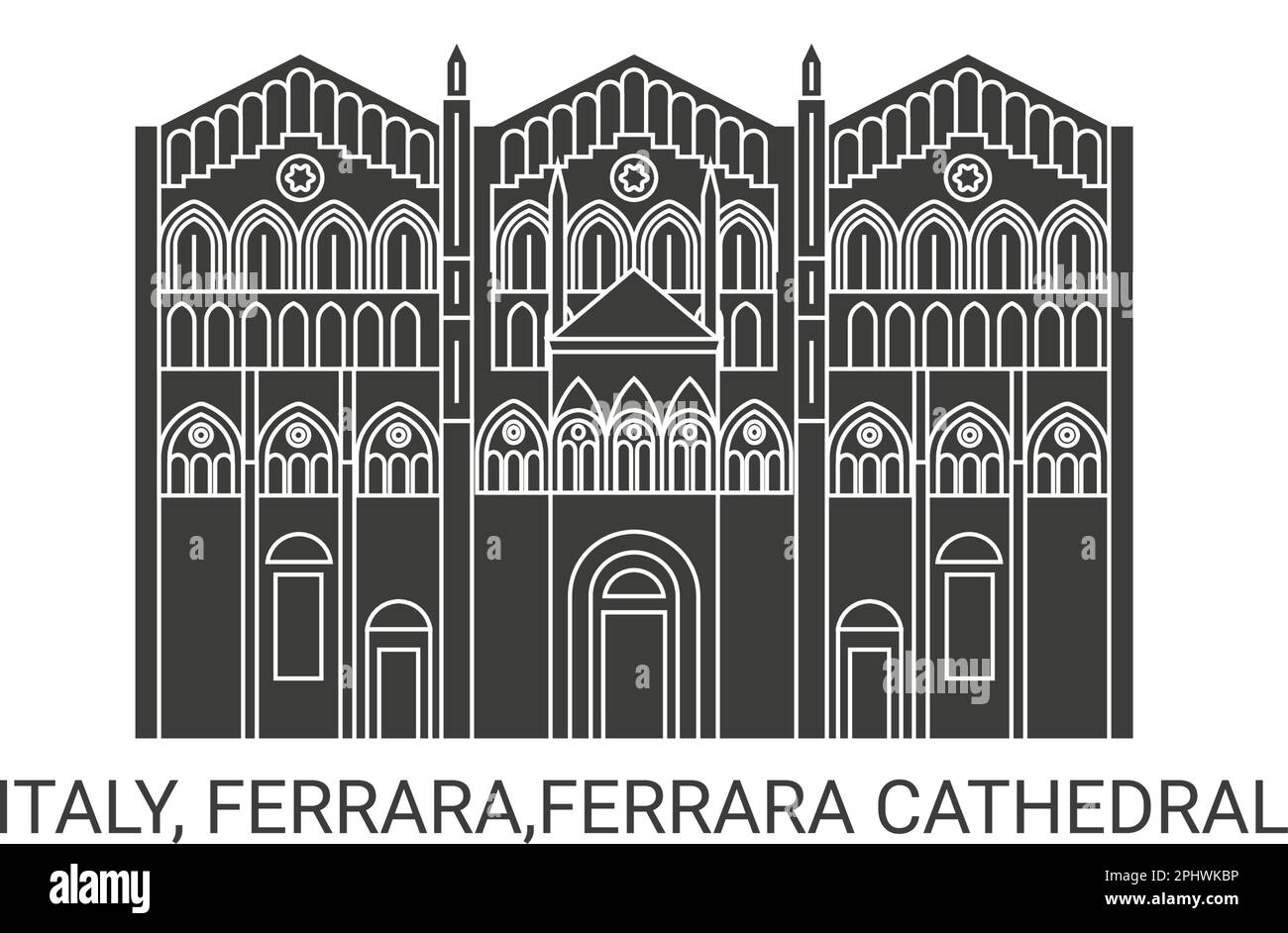 Italie, Ferrara, Cathédrale de Ferrara, illustration vectorielle de voyage Illustration de Vecteur