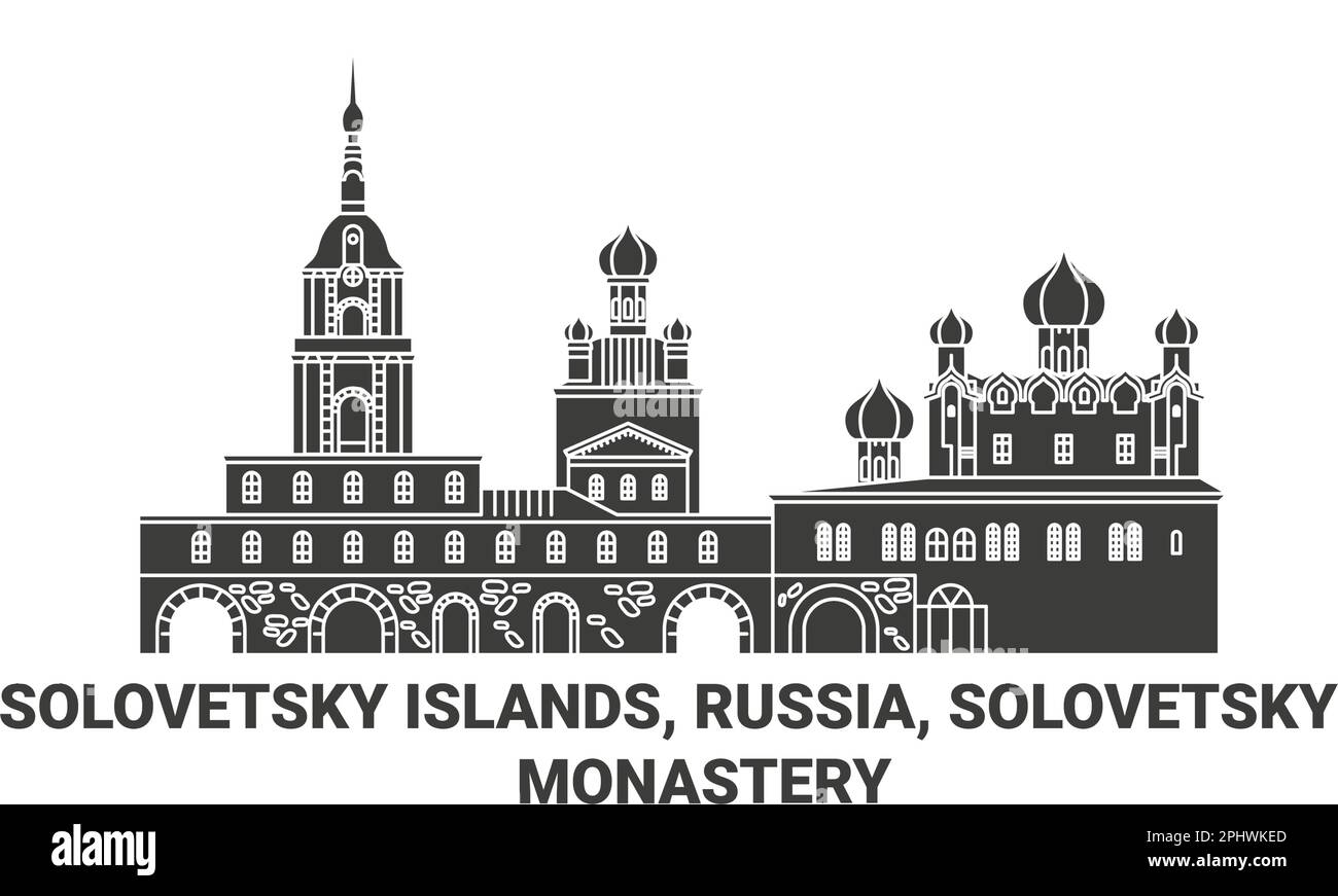 Russie, îles Solovetsky, Monastère Solovetsky, illustration vectorielle de voyage Illustration de Vecteur