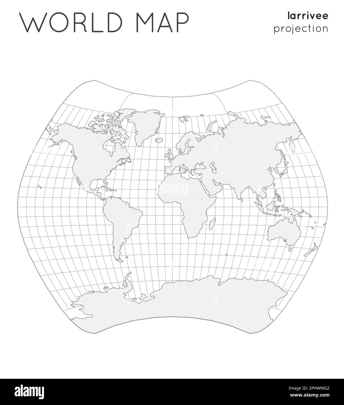 Carte du monde. Globe en projection Larrivee, avec des lignes de réticule. Illustration vectorielle de contour. Illustration de Vecteur