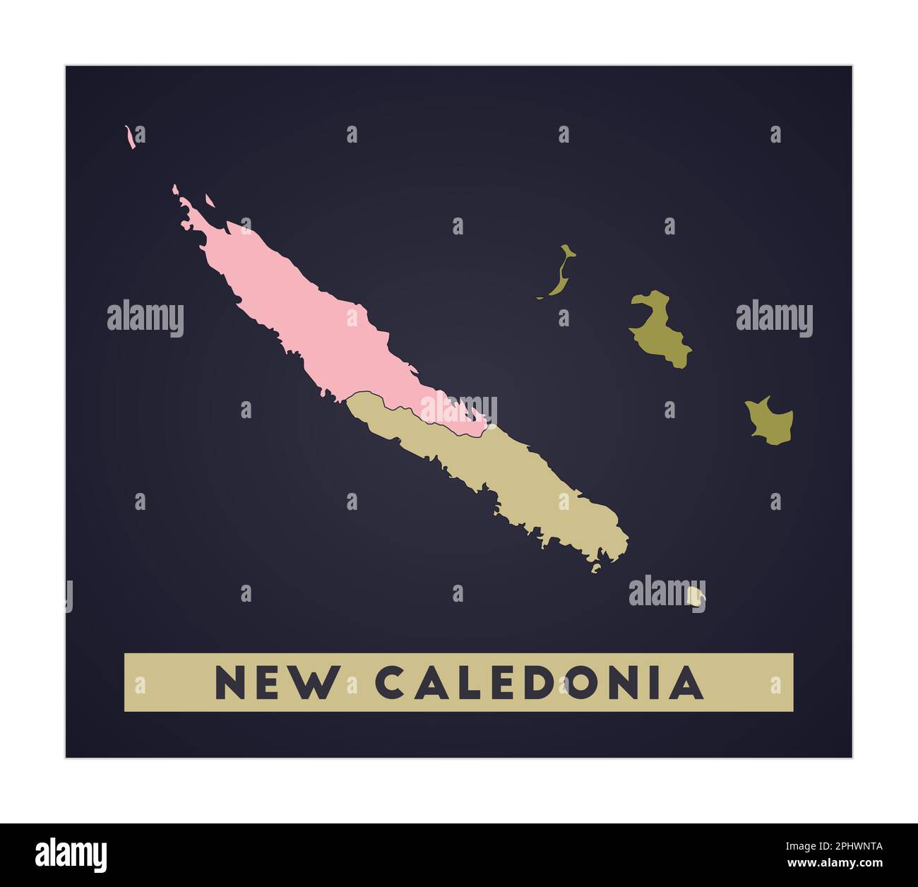 Carte de Nouvelle-Calédonie. Affiche du pays avec les régions. Forme de la Nouvelle-Calédonie avec le nom du pays. Illustration vectorielle artistique. Illustration de Vecteur