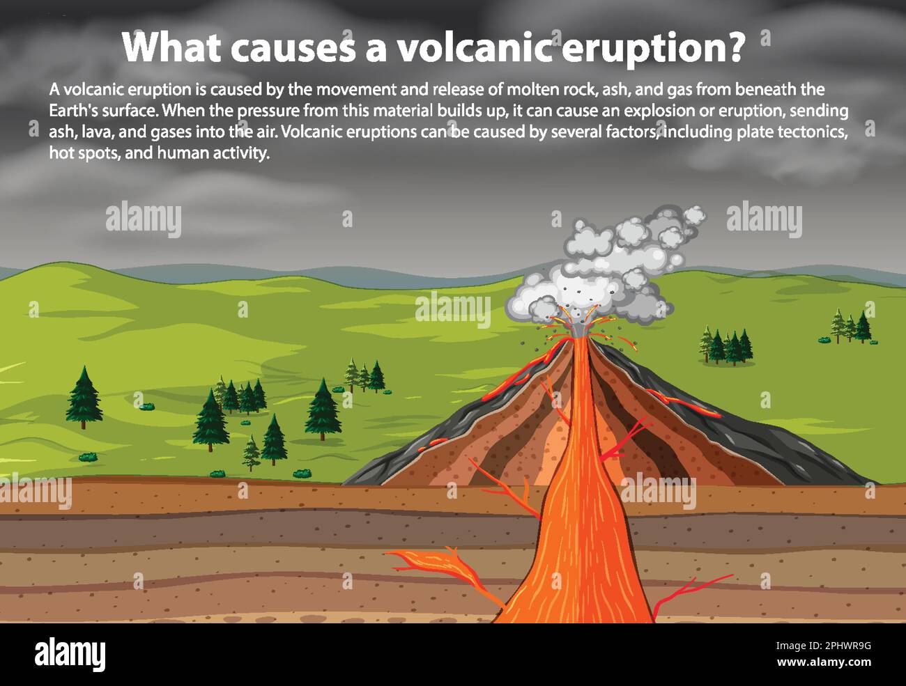Ce qui provoque une éruption volcanique illustration Image Vectorielle