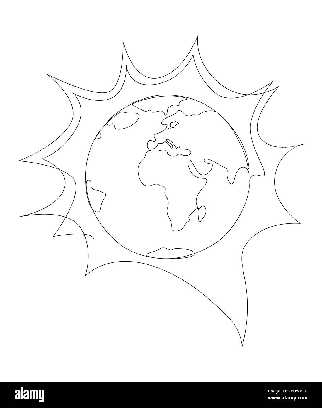 Une ligne continue de bulle de parole avec Earth Globe. Concept de vecteur d'illustration à trait fin. Dessin de contour idées créatives. Illustration de Vecteur