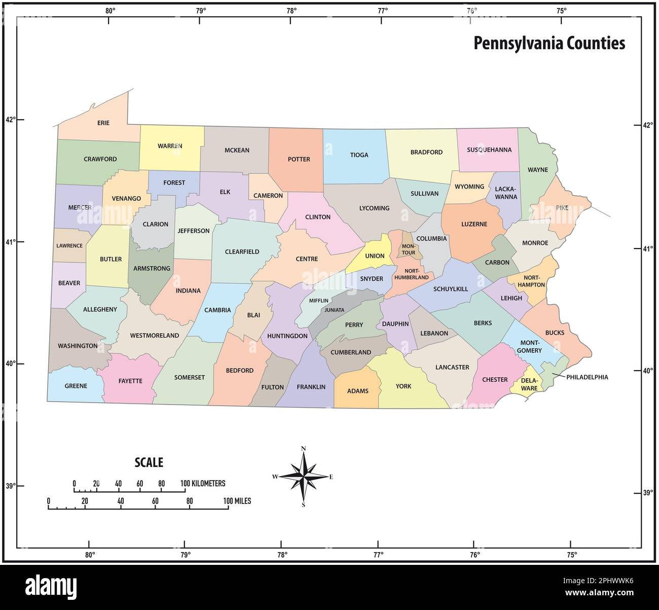 Political Map Of Pennsylvania Banque De Photographies Et D Images Carte Vectorielle Administrative Et Politique De L Etat De Pennsylvanie En Couleur 2phwwk6