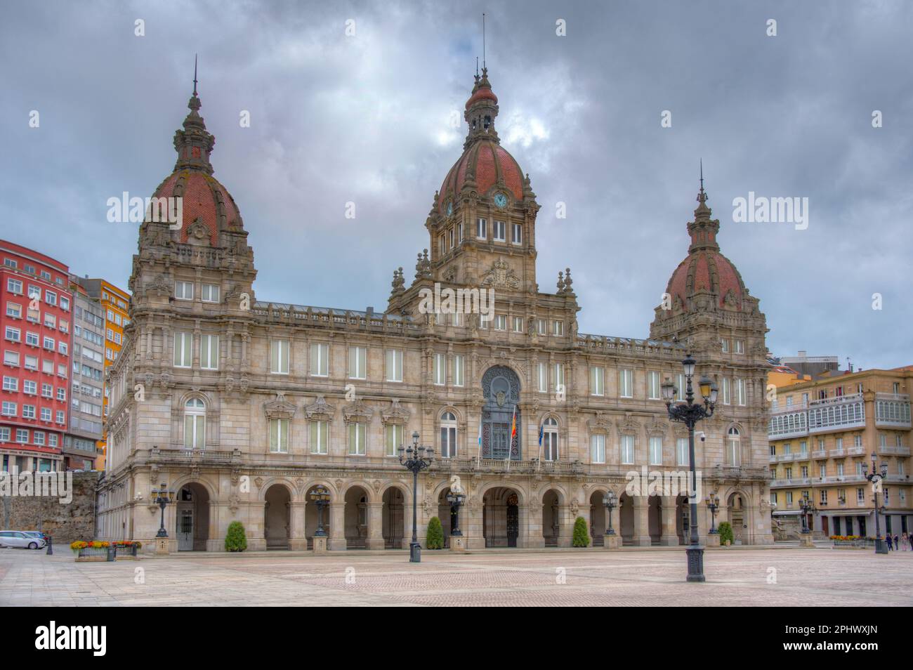 conseil municipal à la place Praza de Maria Pita à A Coruna, Espagne. Banque D'Images