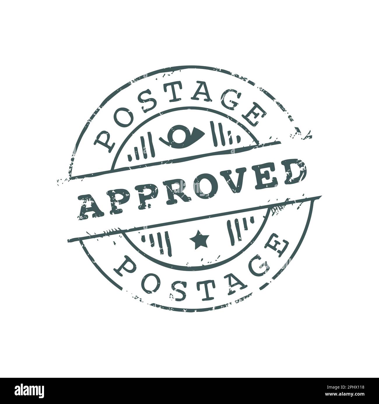 Timbre-poste approuvé, cachet de l'expéditeur de l'insigne postal, imprimé sur l'étiquette de carte postale. Marl postal en caoutchouc, signe international de contrôle du cachet de la poste Illustration de Vecteur