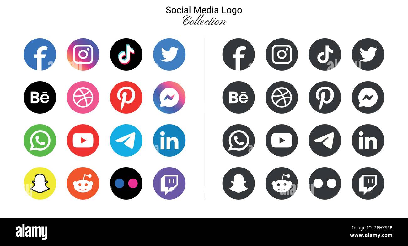 Icônes populaires de logo de réseau social facebook, instagram, youtube, pinterest, tiktok et etc icônes de logo, ensemble d'icônes de médias sociaux Illustration de Vecteur