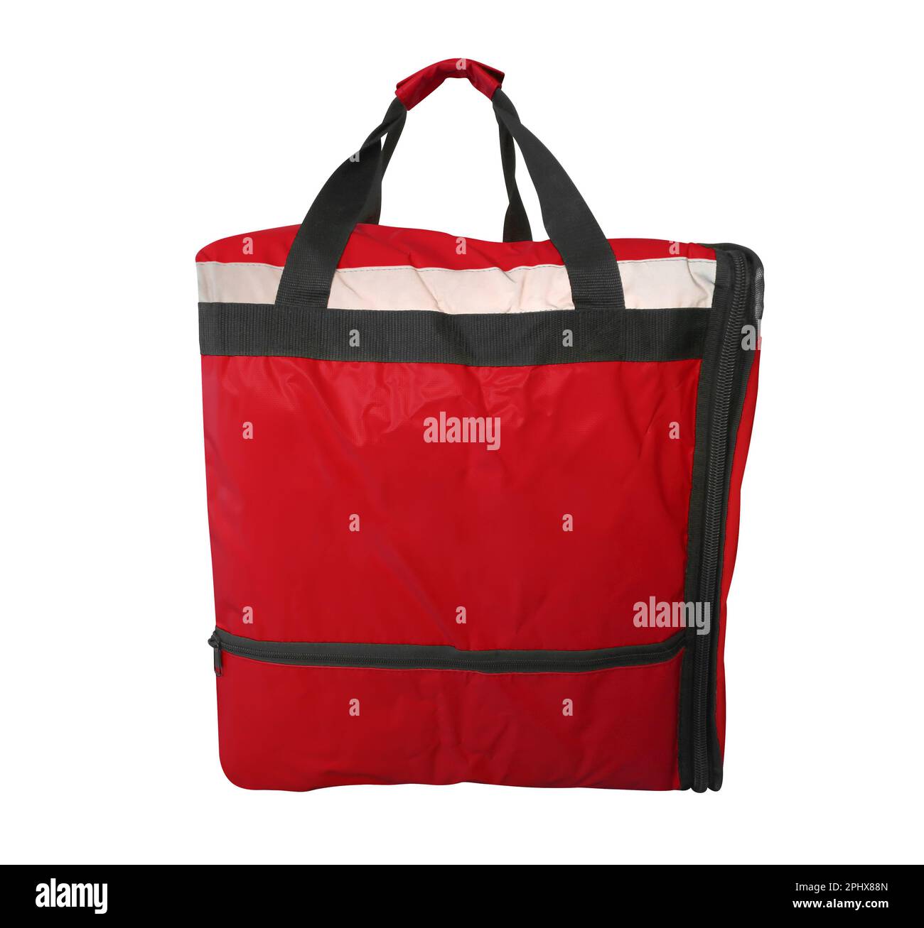 Refroidisseur de sac rouge pour le transport et le stockage de produits isolés sur fond blanc avec passe-cheveux Banque D'Images