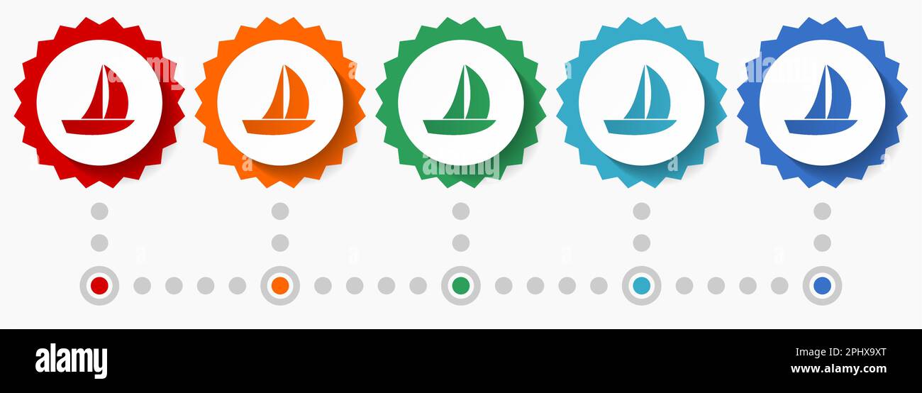 Ensemble d'icônes vecteur de yacht, modèle d'infographie coloré, ensemble d'icônes de badge de conception plate dans 5 options de couleur Illustration de Vecteur