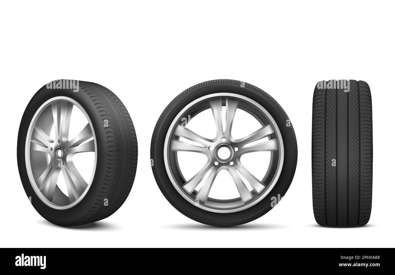Roue de voiture sport avec disque en acier japonais isolé sur fond blanc vue avant et latérale. Realistic 3D icône de pneu moderne en caoutchouc noir pour la publicité de service automobile, rallye Illustration de Vecteur Roue de voiture sport avec disque en acier japonais isolé sur fond blanc vue avant et latérale. Realistic 3D icône de pneu moderne en caoutchouc noir pour la publicité de service automobile, rallye Illustration de Vecteur