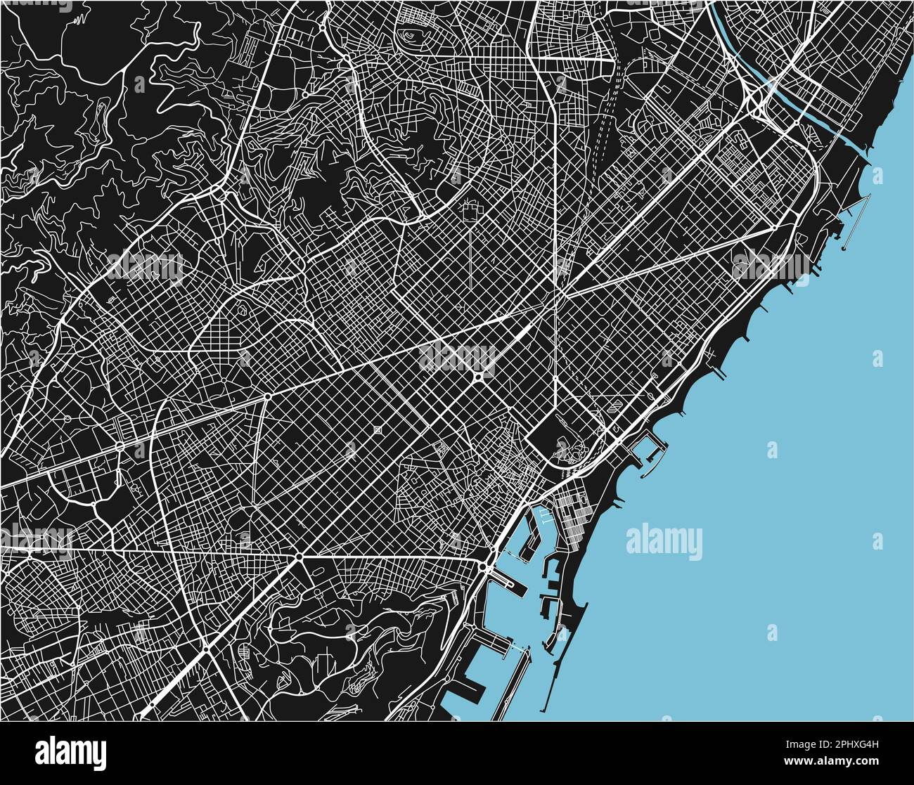 Carte de la ville de Barcelone à vecteur noir et blanc avec des couches séparées bien organisées. Illustration de Vecteur