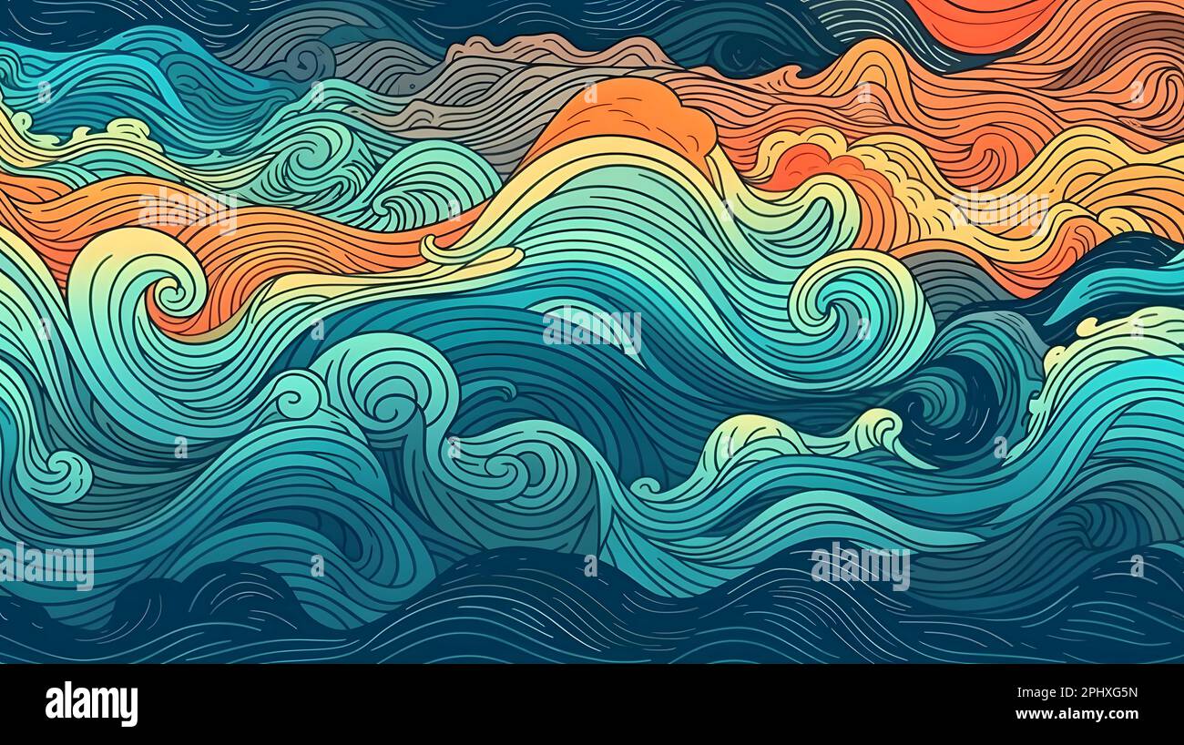 Résumé transparente Motif vagues dessiné à la main, fond ondulé Banque D'Images