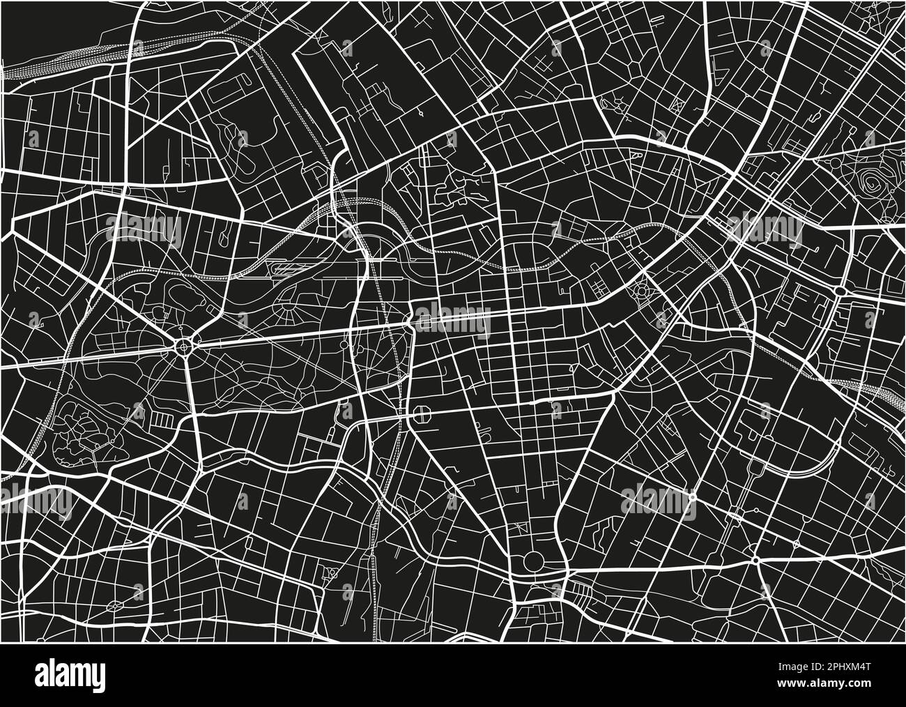 Carte de la ville de Berlin à vecteur noir et blanc avec des couches séparées bien organisées. Illustration de Vecteur