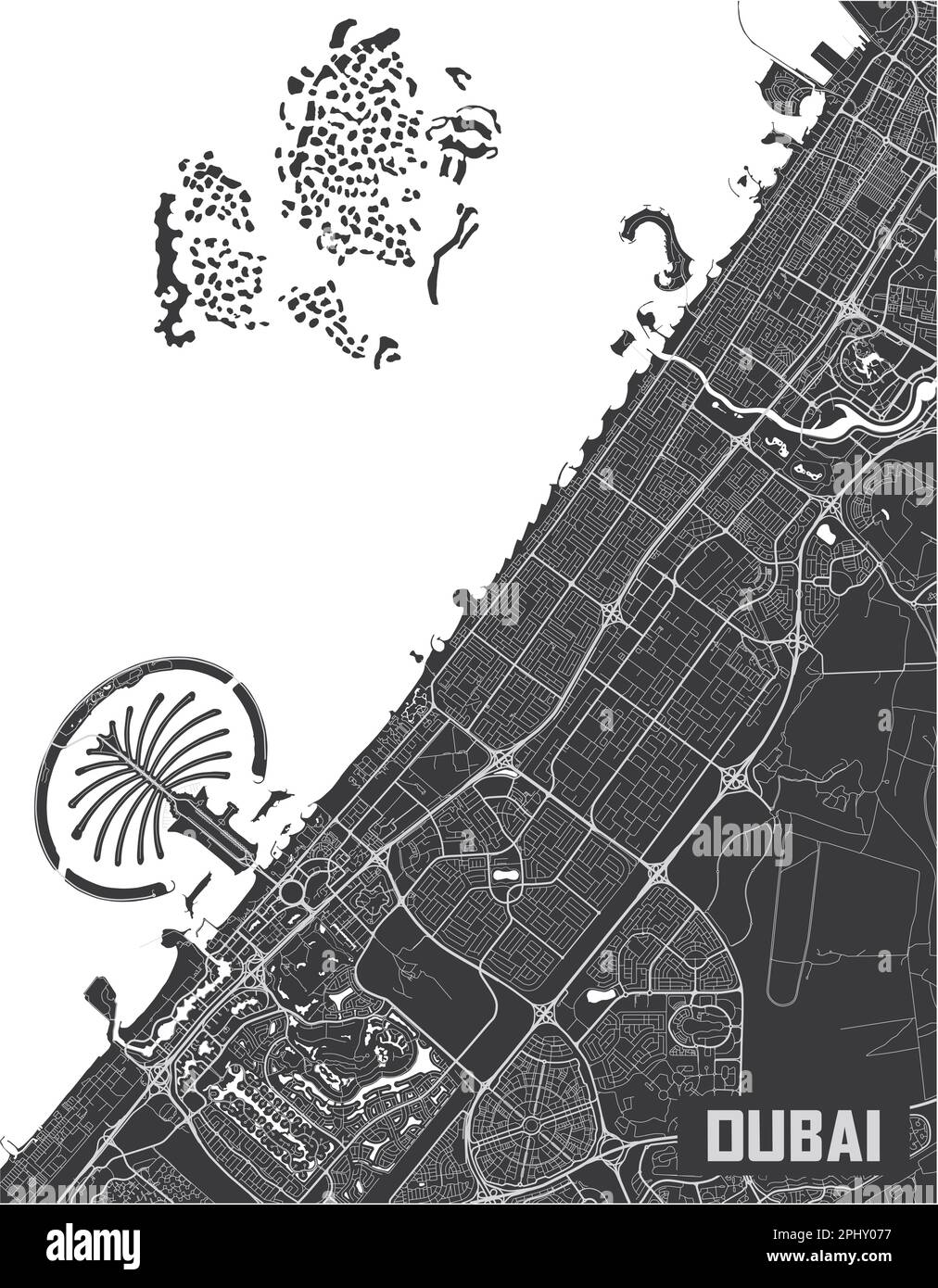 Design minimaliste de la carte de la ville de Dubaï. Illustration de Vecteur