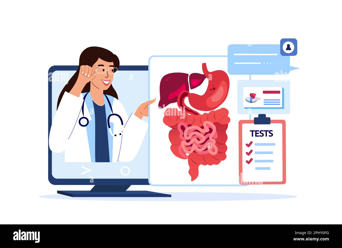 Consultation en ligne,médecin gastro-entérologue,hépatologue.tractus gastro-intestinal,estomac,intestins,hépatique.diagnostic application Internet.Online M Banque D'Images