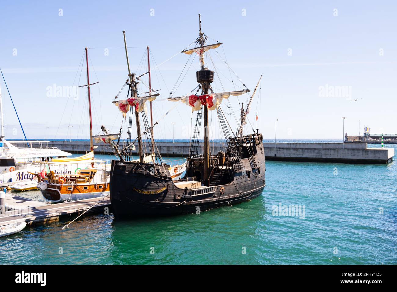 Réplique du navire Christopher Colombo, Santa Maria de Colombo. Amarré dans le port de plaisance de Funchal, Madère, Portugal Banque D'Images