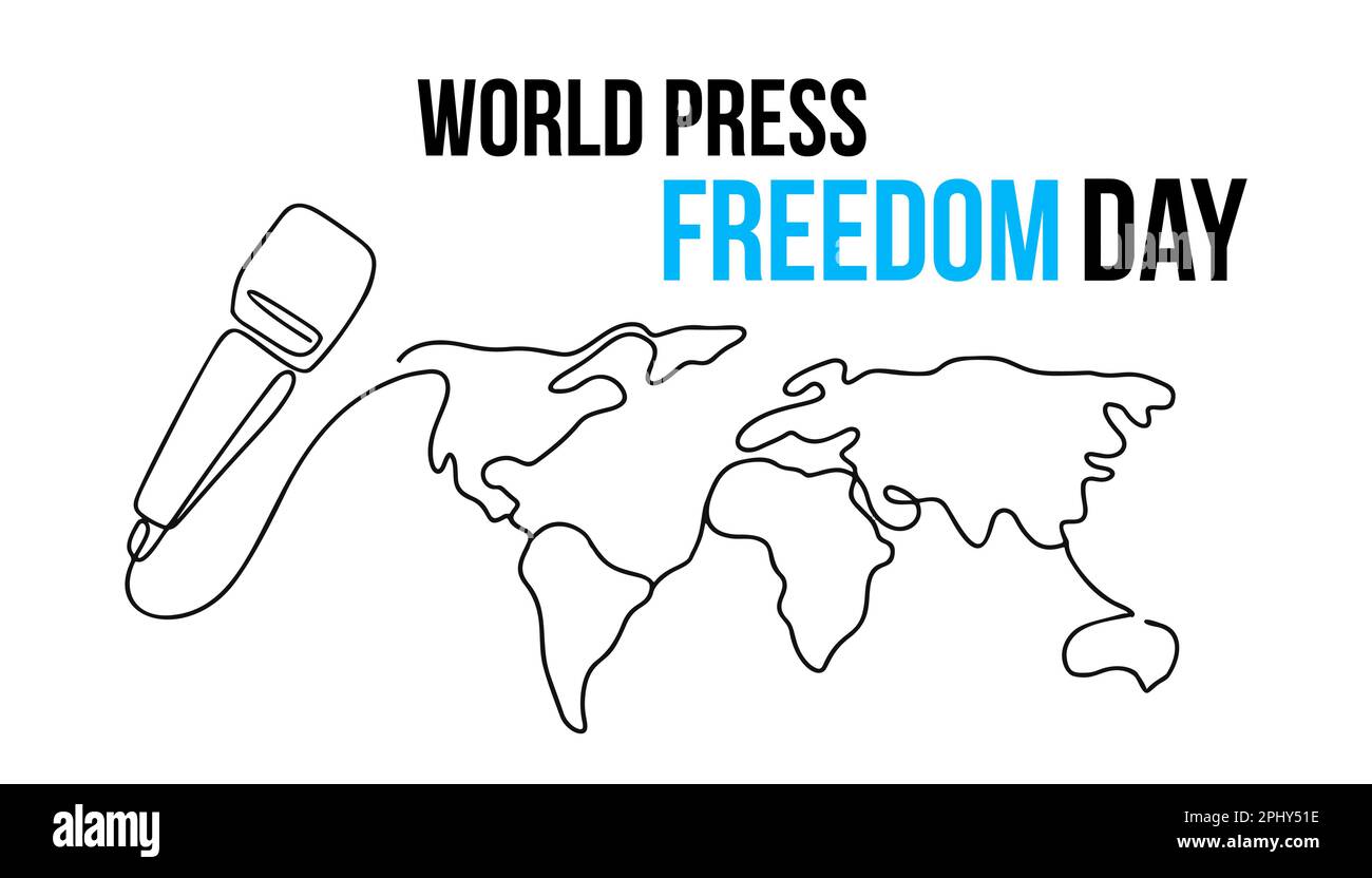 Illustration du microphone et de la carte du monde pour la Journée mondiale de la liberté de la presse en style artistique en ligne sur blanc Illustration de Vecteur