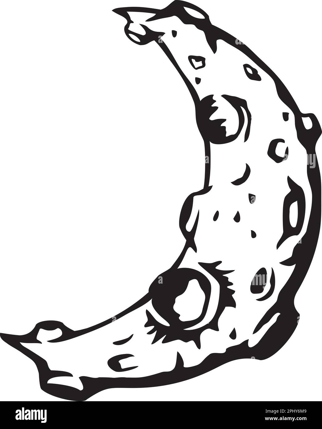 Crescent Moon avec des cratères lunaires. Noir et blanc. Illustration vectorielle. Illustration de Vecteur