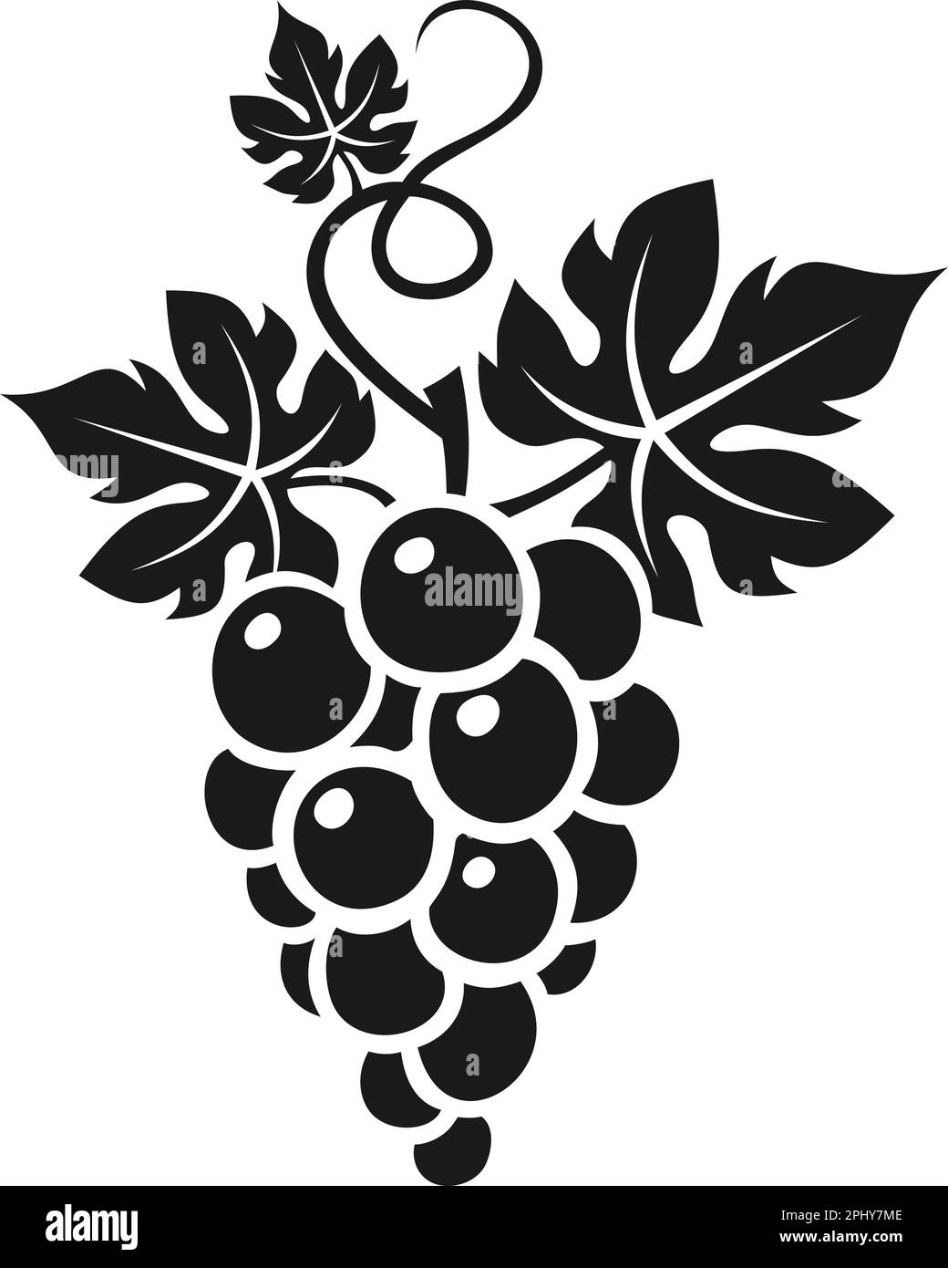 Bouquet de raisins avec des feuilles. Silhouette noire vectorielle de raisins isolés sur fond blanc Illustration de Vecteur