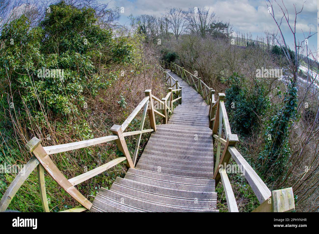 Escaliers menant au parc du château de Bungay. Banque D'Images