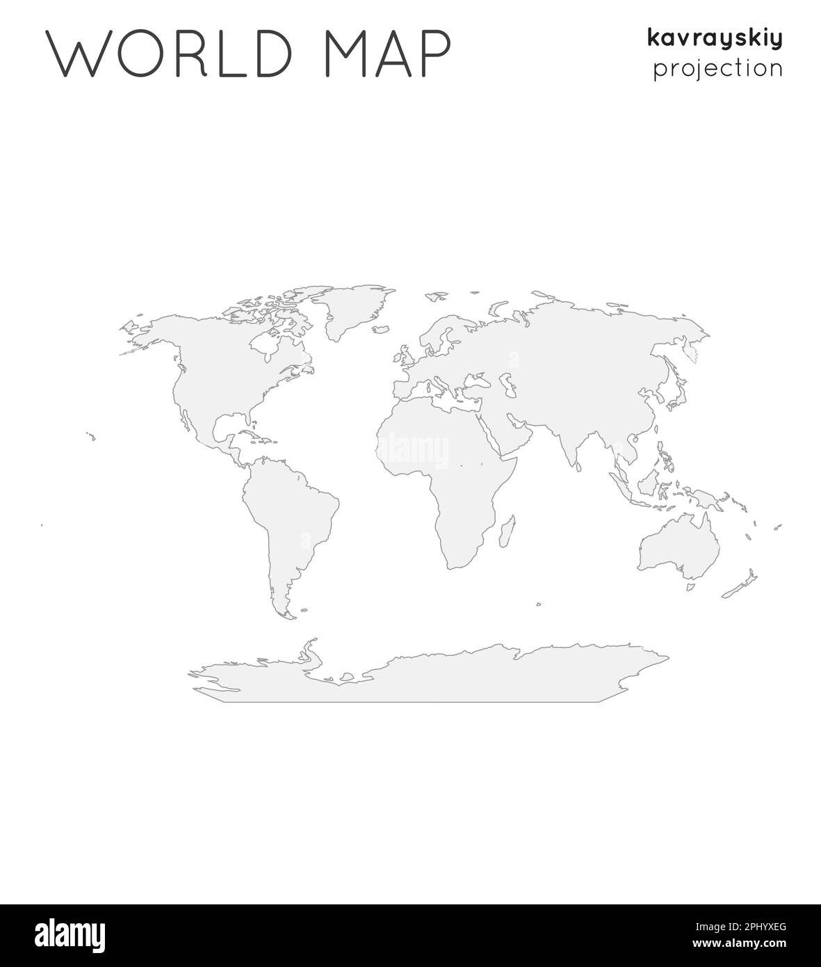 Carte du monde. Globe en projection Kavrayskiy VII, style Uni. Illustration vectorielle de contour. Illustration de Vecteur