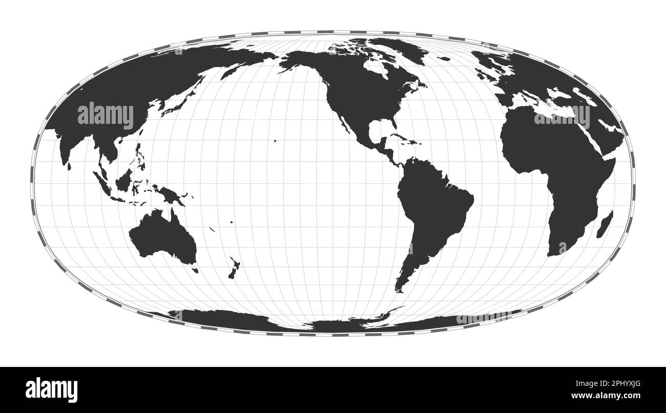 Carte du monde vectorielle. La projection hyperelliptique de Waldo R. Tobler. Carte géographique du monde simple avec les lignes de latitude et de longitude. Illustration de Vecteur