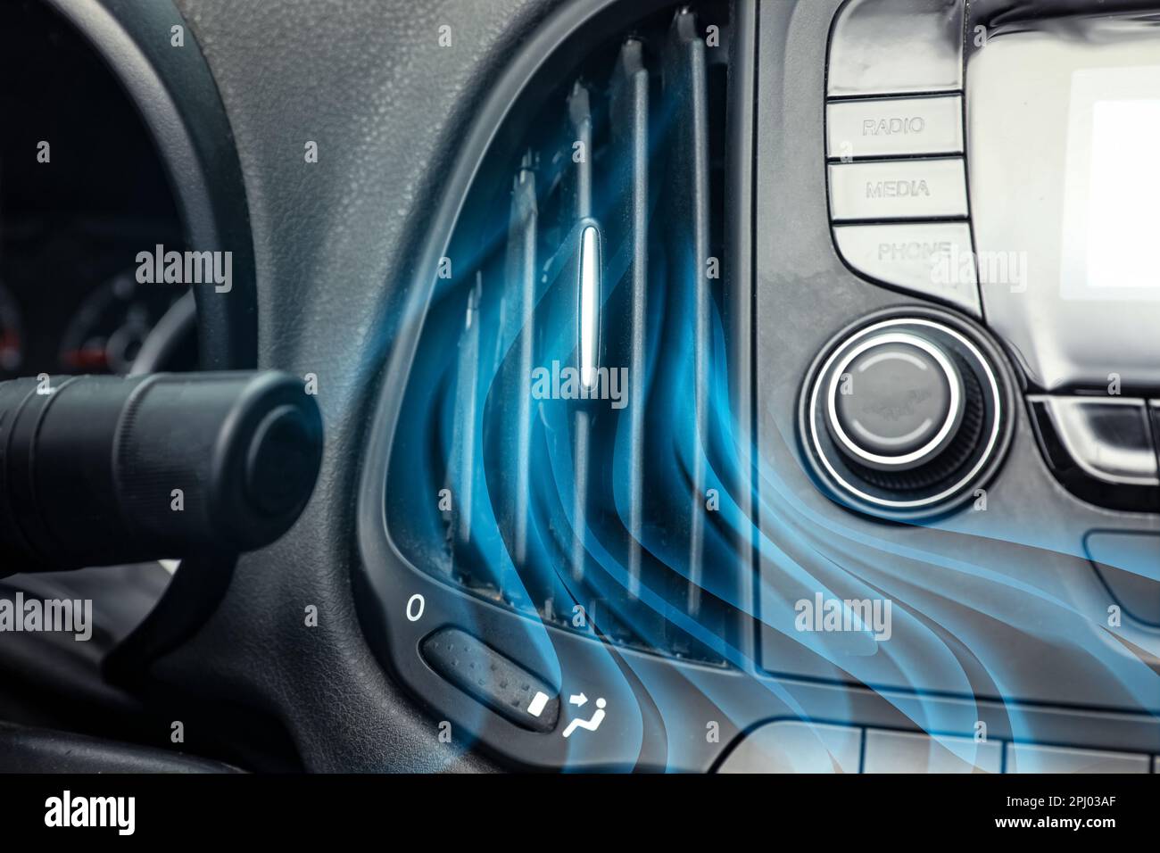 Vue en gros plan du système de climatisation dans la voiture et  illustration du débit d'air froid Photo Stock - Alamy
