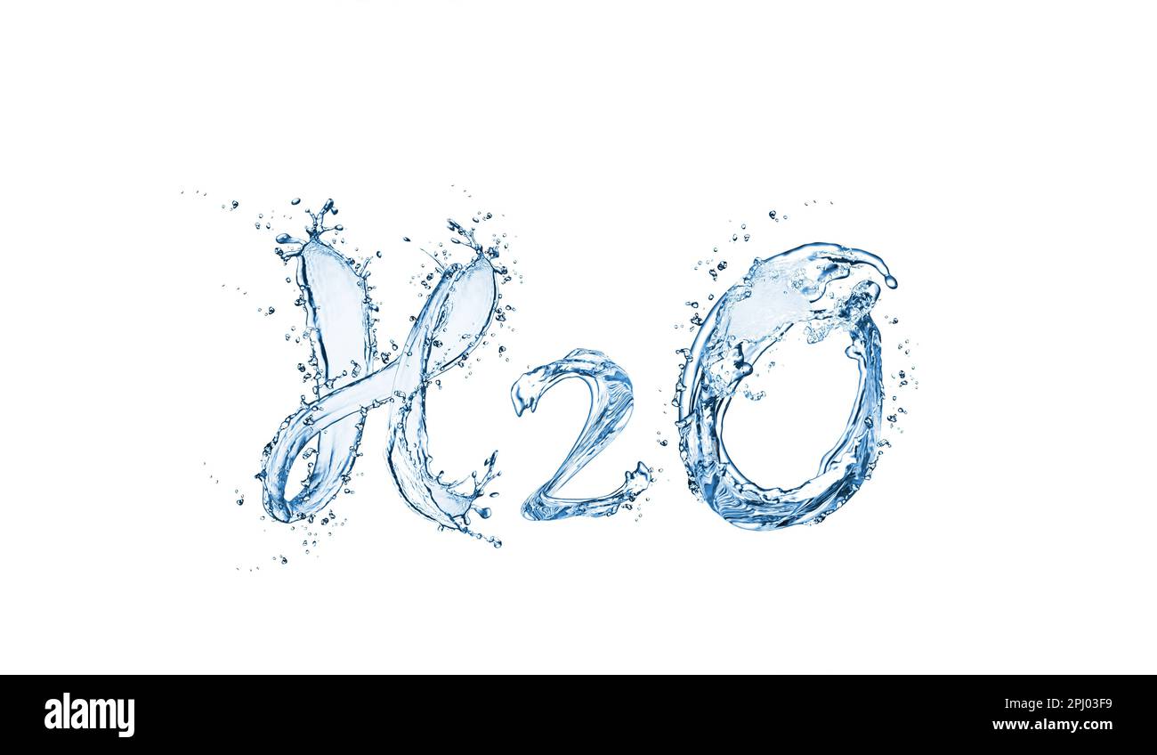 Formule chimique H2O composée d'eau sur fond blanc Banque D'Images
