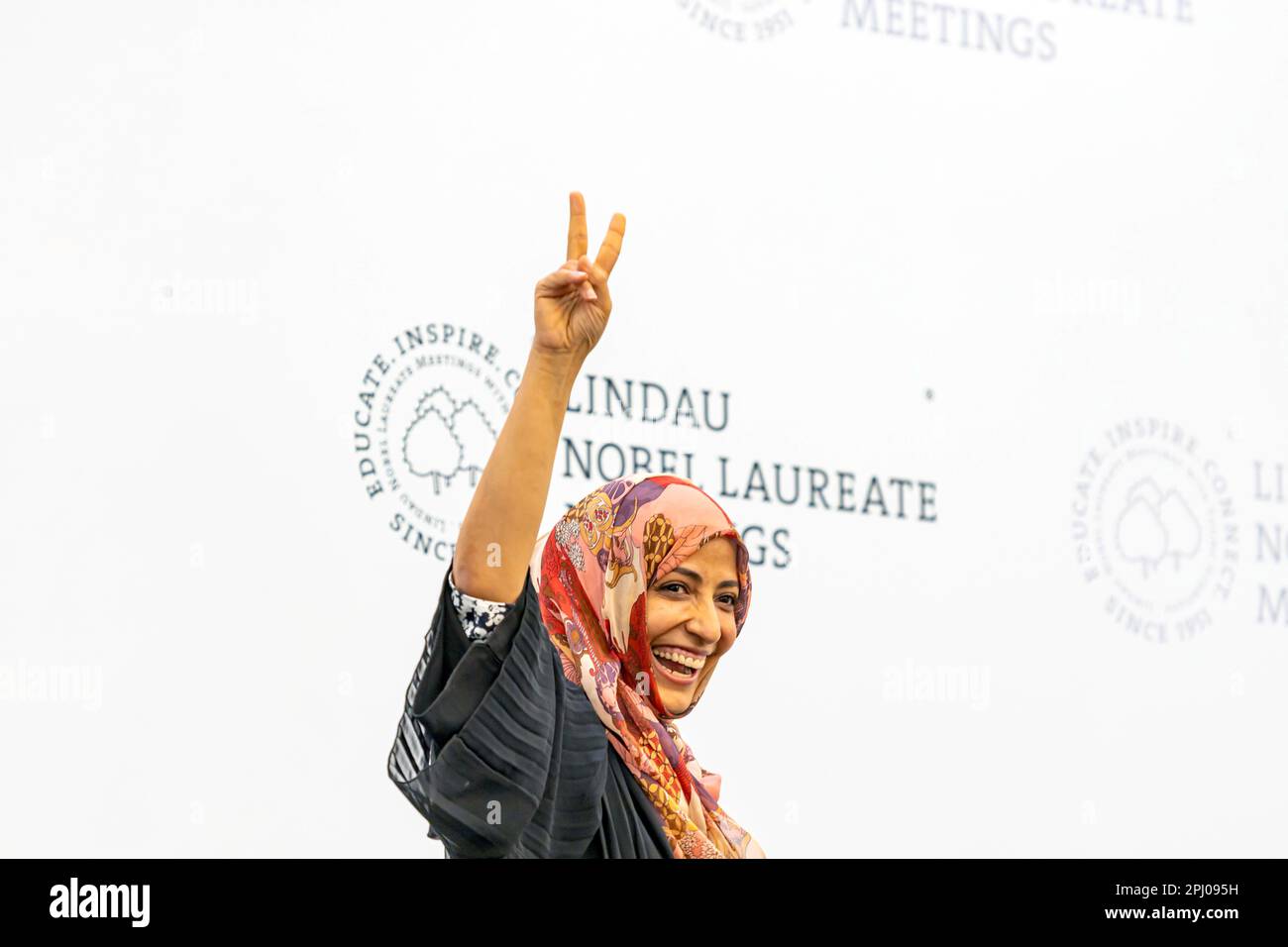 Tawakkol Karman, journaliste yéménite, homme politique, militant des droits de l'homme, lauréat du prix Nobel de la paix 2011, rencontre des lauréats du prix Nobel à Lindau et Banque D'Images
