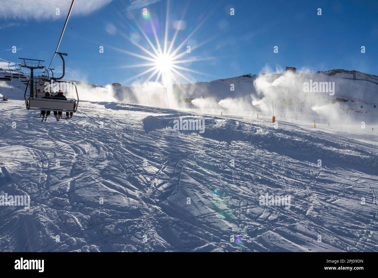 Pistes de ski dans le domaine skiable de Val Gardena Dolomiti Superski Tyrol du Sud, Ortisei, Val Gardena, Italie Banque D'Images