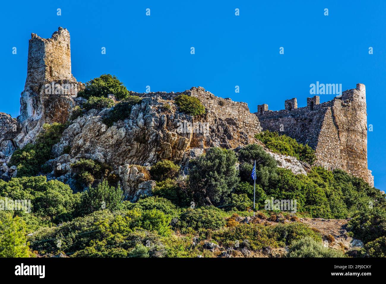 Ruines du château d'Asklipio, Rhodes, Grèce Banque D'Images