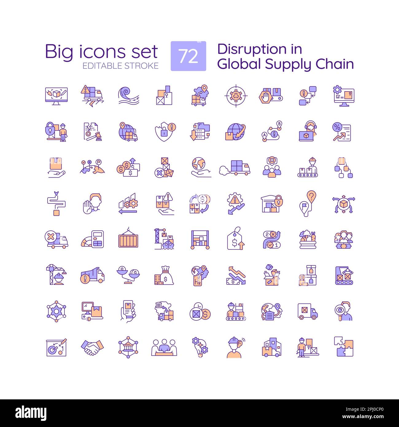 Perturbation du jeu d'icônes de couleur RVB de la chaîne logistique globale Illustration de Vecteur