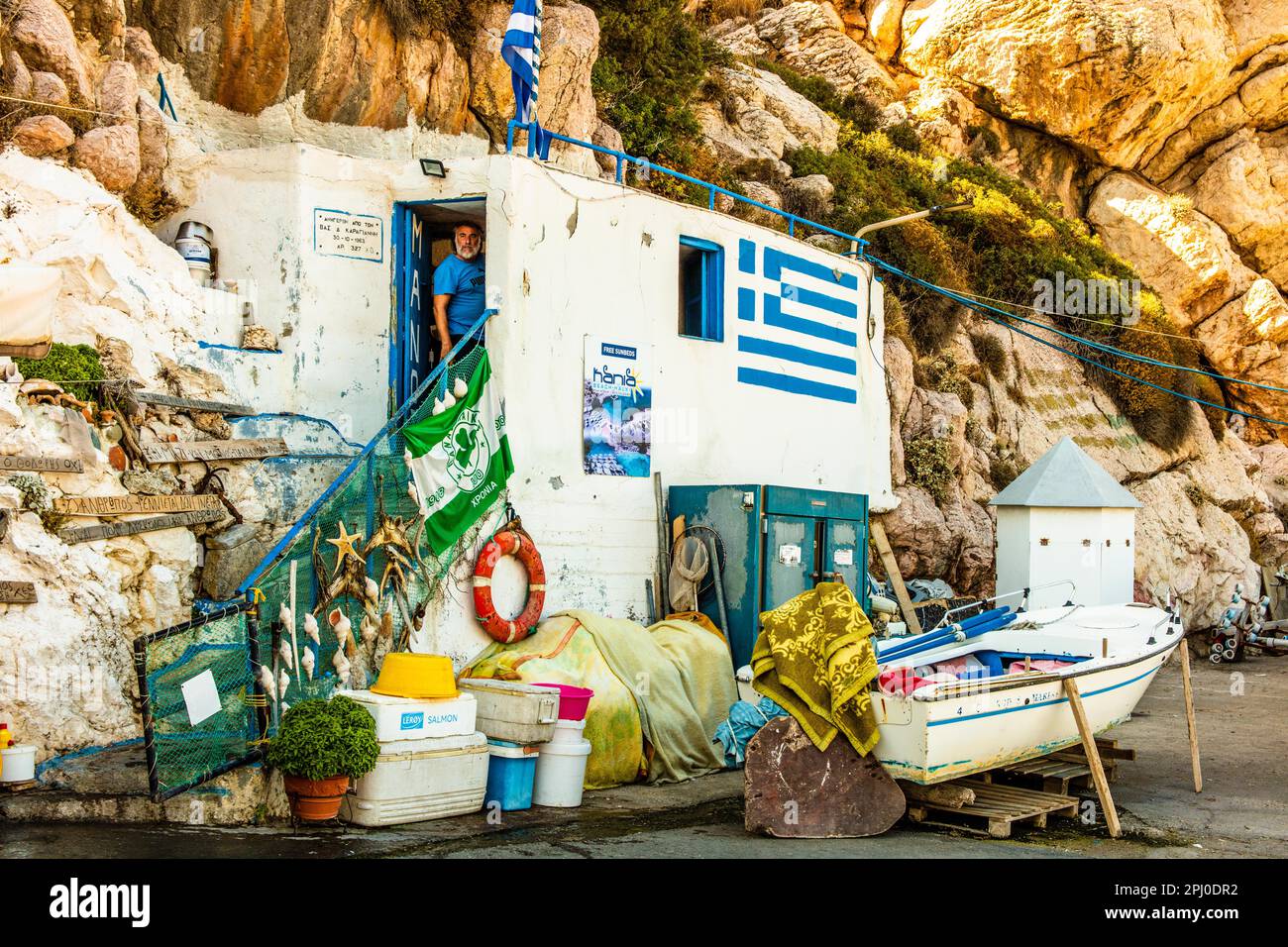 Petit port de pêche Kamiros Skala, Rhodes, Grèce Banque D'Images