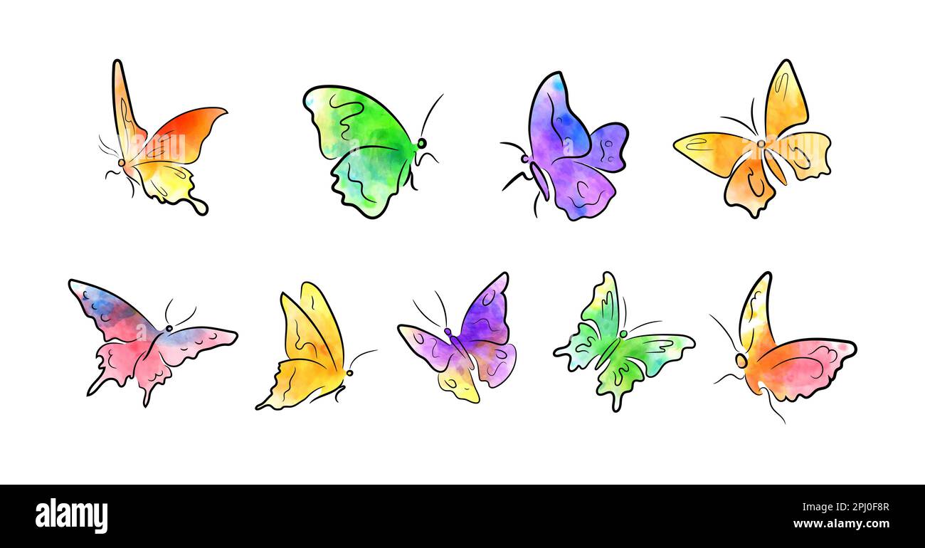 Croquis de forme de papillons avec couleur bleu marine vif Illustration de Vecteur