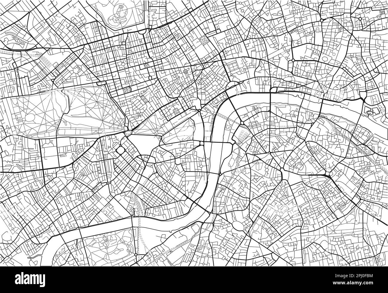 Carte de Londres à vecteur noir et blanc avec couches séparées bien organisées. Illustration de Vecteur