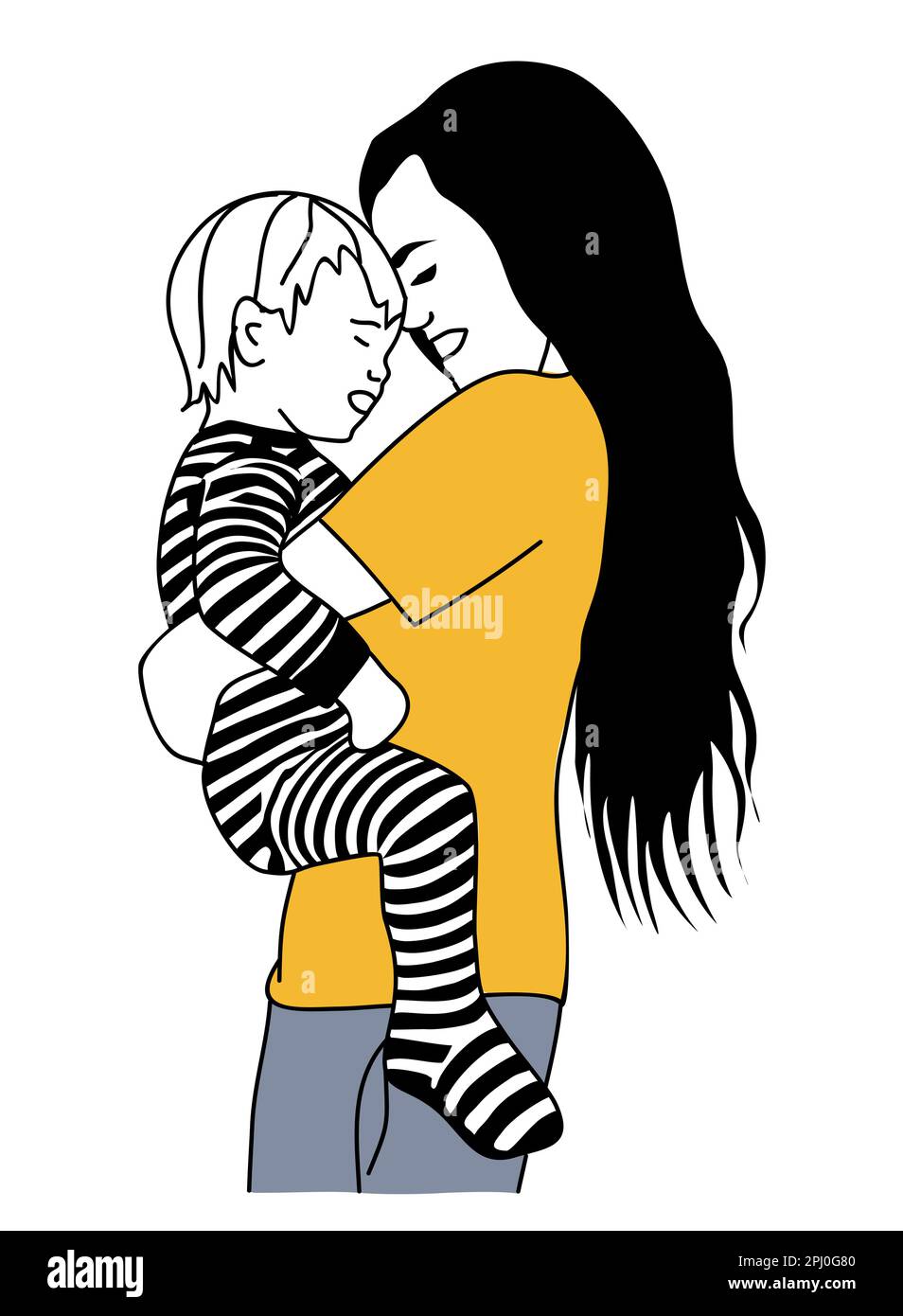 Jeune mère tenant bébé vecteur de vue latérale. Illustration de Vecteur