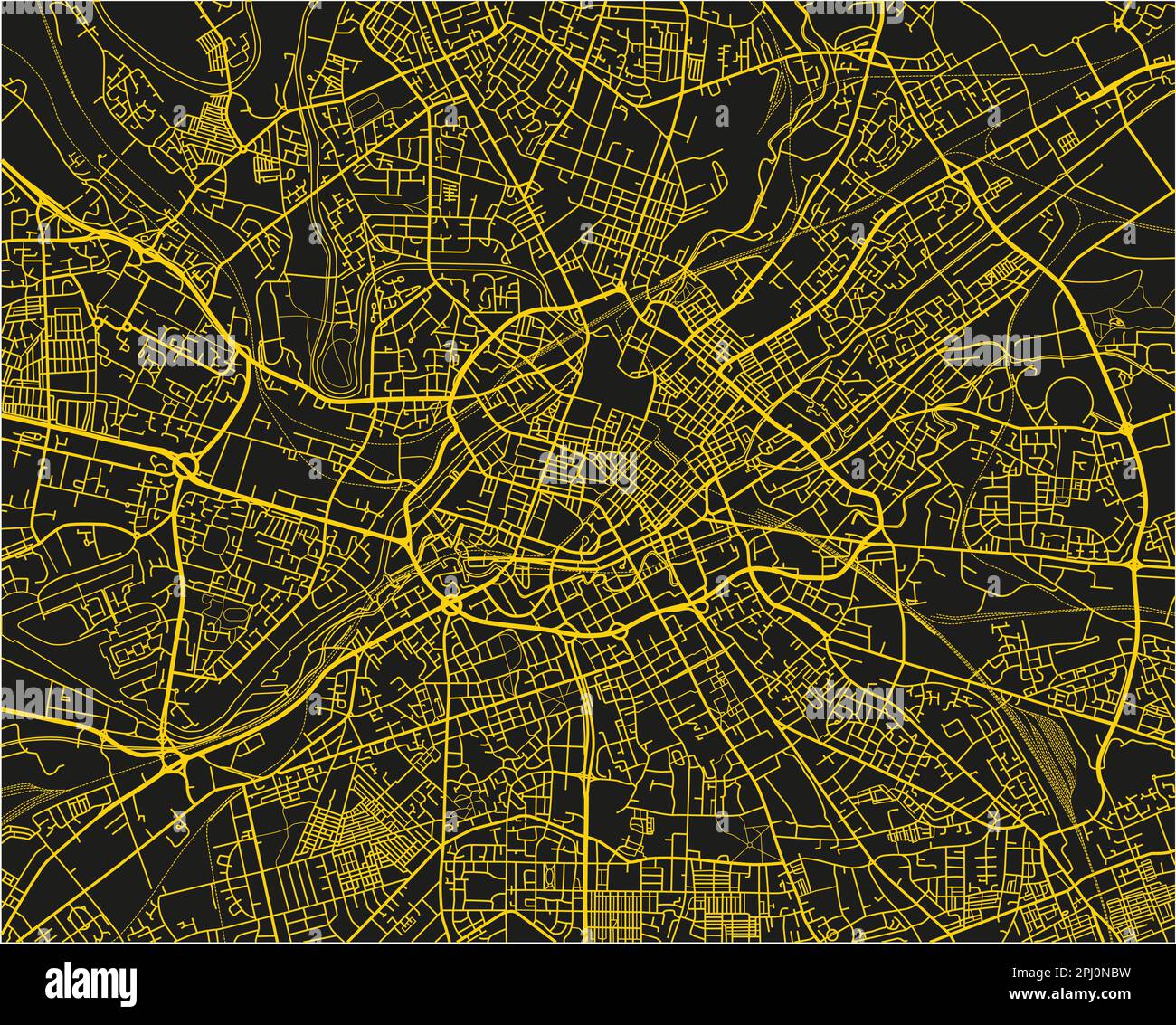 Carte de la ville de Manchester à vecteur noir et jaune avec des couches séparées bien organisées. Illustration de Vecteur