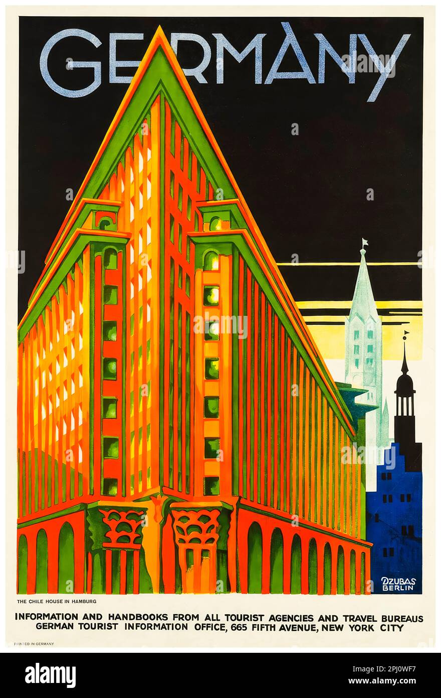 Allemagne, affiche de voyage vintage, Hambourg par Willy Dzubas, 1932 Banque D'Images