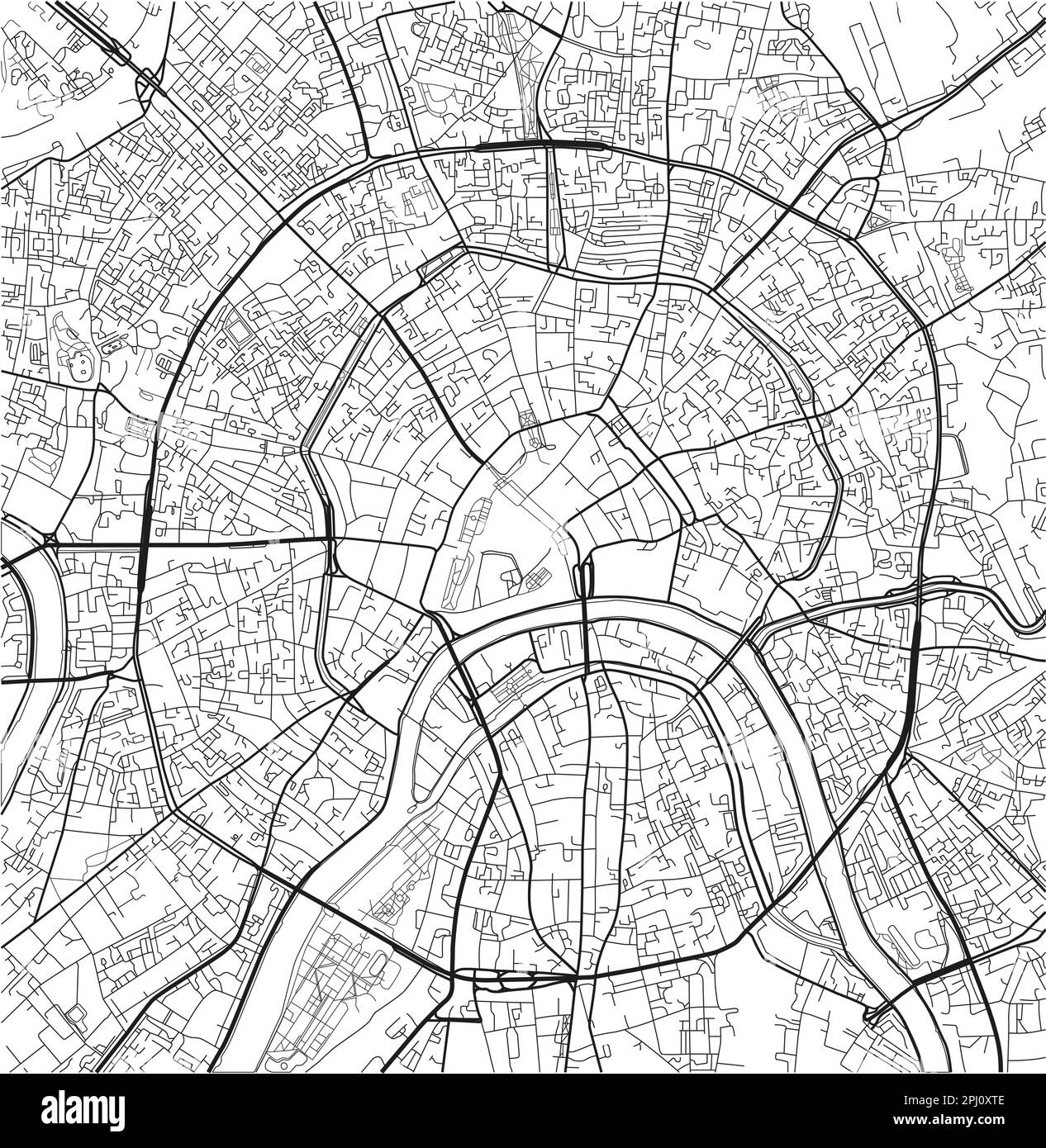 Carte de la ville de Moscou à vecteur noir et blanc avec des couches séparées bien organisées. Illustration de Vecteur