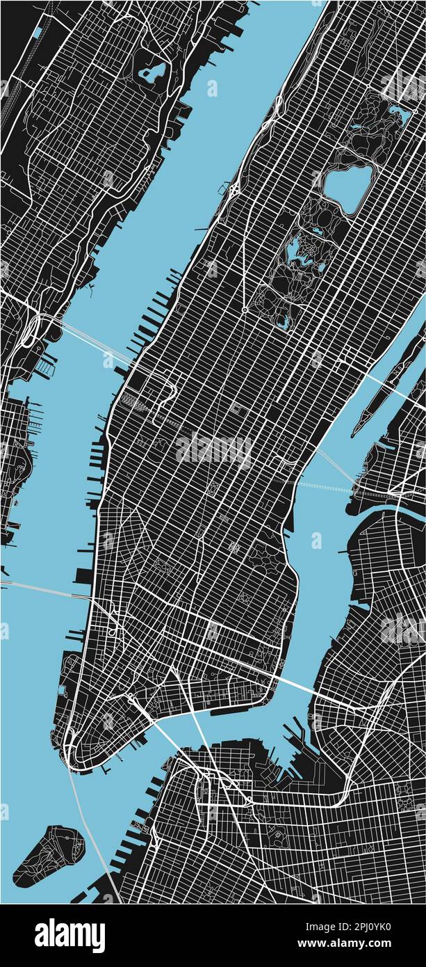 Carte de la ville de New York à vecteur noir et blanc avec des couches séparées bien organisées. Illustration de Vecteur