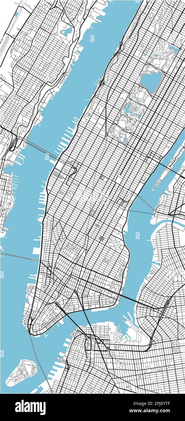 Carte de la ville de New York à vecteur noir et blanc avec des couches séparées bien organisées. Illustration de Vecteur