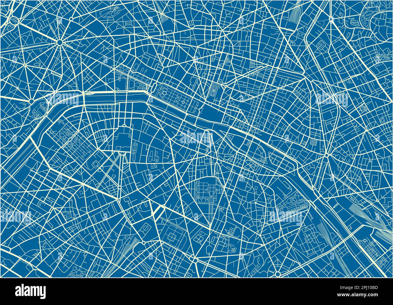 Carte de Paris à vecteur bleu et blanc avec des couches séparées bien organisées. Illustration de Vecteur