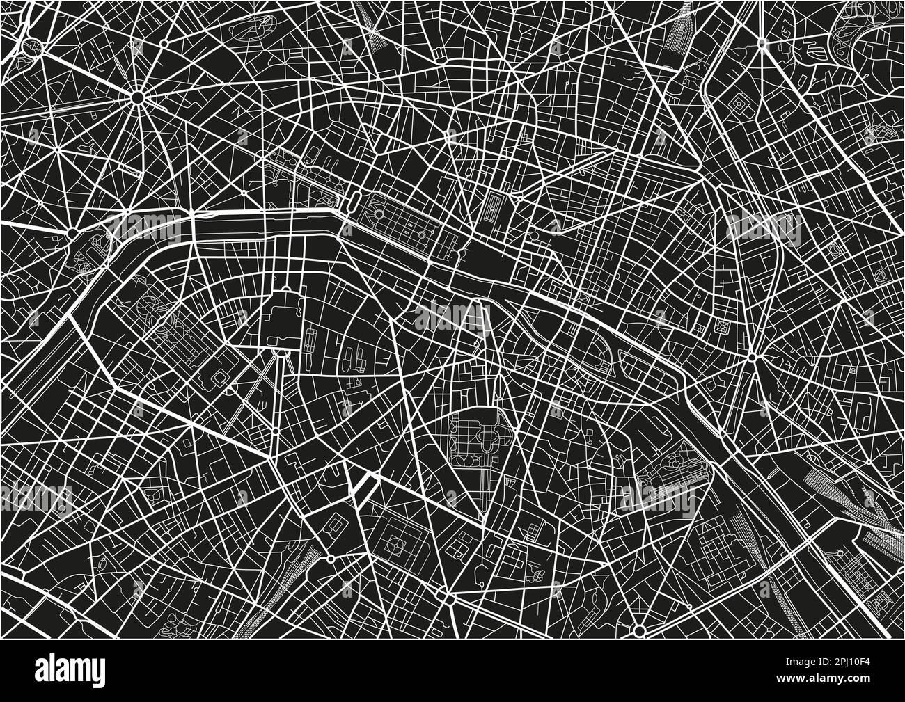 Carte de la ville de Paris à vecteur noir et blanc avec des couches séparées bien organisées. Illustration de Vecteur